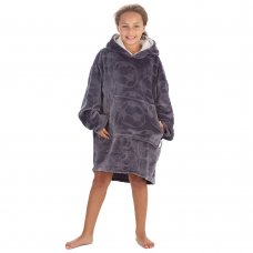 18C880: Kids Plush Oversized Hoodie- Embossed Footballs (One Size - 7-13 Years)